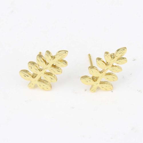 Brass Stud Earring Leaf gold color plated for woman nickel lead & cadmium free Sold By Pair