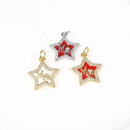 Cubic Zirconia Micro Pave Brass Pendant, Star, gold color plated, DIY & micro pave cubic zirconia & enamel, more colors for choice, nickel, lead & cadmium free, 23.50x21x2.10mm, Sold By PC