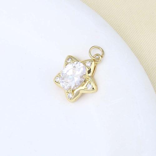 Cubic Zirconia Micro Pave Brass Pendant Star gold color plated DIY & micro pave cubic zirconia nickel lead & cadmium free Sold By PC