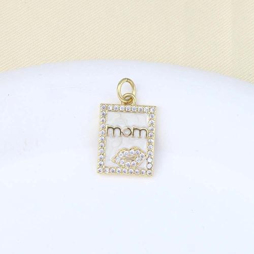 Cubic Zirconia Micro Pave Brass Pendant, Rectangle, gold color plated, DIY & micro pave cubic zirconia & enamel, white, nickel, lead & cadmium free, 12x7.80x2.40mm, Sold By PC