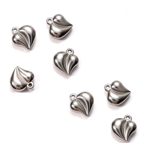rozsdamentes acél Szív medálok, 304 rozsdamentes acél, ezüst színű bevonattal, DIY, 14x14x0.60mm, 5PC-k/Bag, Által értékesített Bag