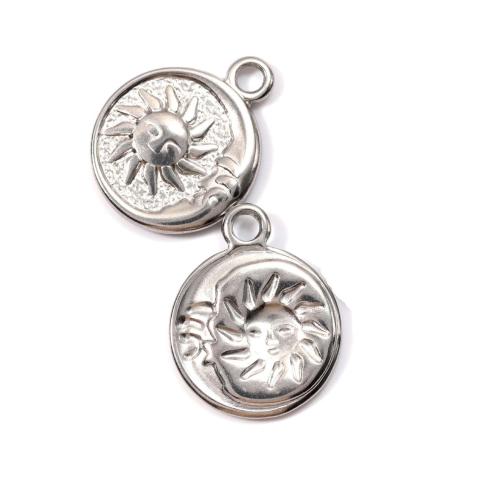 Stainless Steel Pendants, 304 Stainless Steel, Round, silver color plated, DIY, 14mm, 10PCs/Bag, Sold By Bag