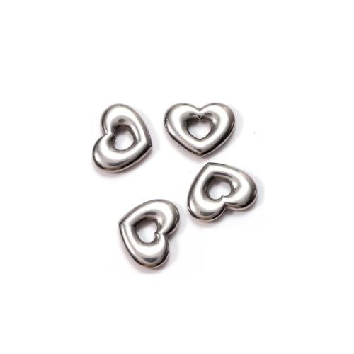 Stainless Steel Heart Pendants, 304 Stainless Steel, silver color plated, DIY, 14x12mm, Hole:Approx 0.44mm, 4PCs/Bag, Sold By Bag