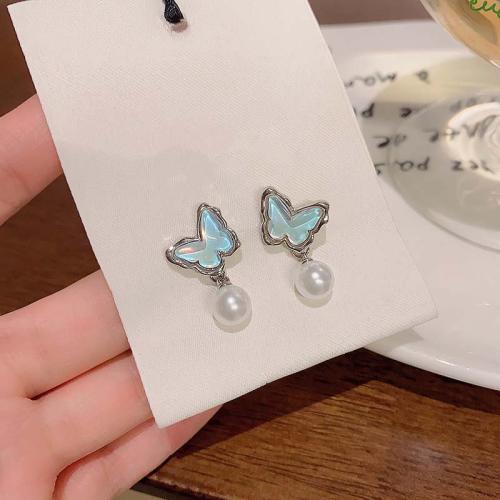 Tibetan Style Stud Earring, with Resin & Plastic Pearl, plated, fashion jewelry, more colors for choice, nickel, lead & cadmium free, 25x10mm, Sold By Pair