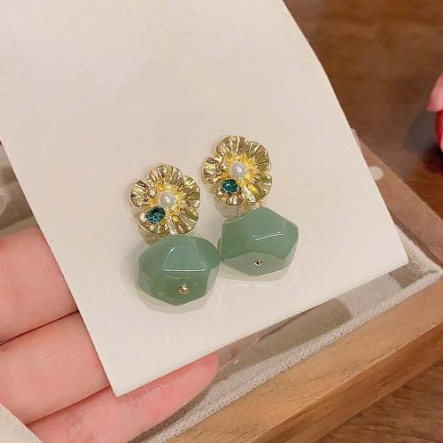 Tibetan Style Drop Earrings, with Resin, gold color plated, fashion jewelry, green, nickel, lead & cadmium free, 25x12mm, Sold By Pair