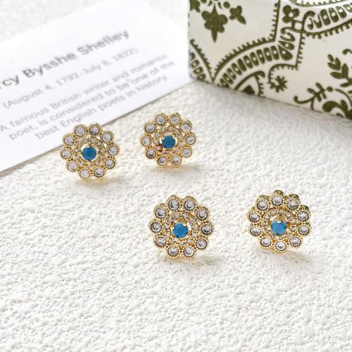 Cubic Zirconia Micro Pave Brass Earring Flower gold color plated fashion jewelry & micro pave cubic zirconia golden nickel lead & cadmium free Sold By Pair