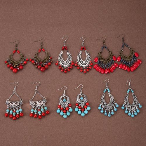 Tibetan Style Drop Earrings, with Turquoise, plated, fashion jewelry & different styles for choice & for woman, more colors for choice, Individual size: 5-7cm., Sold By Pair