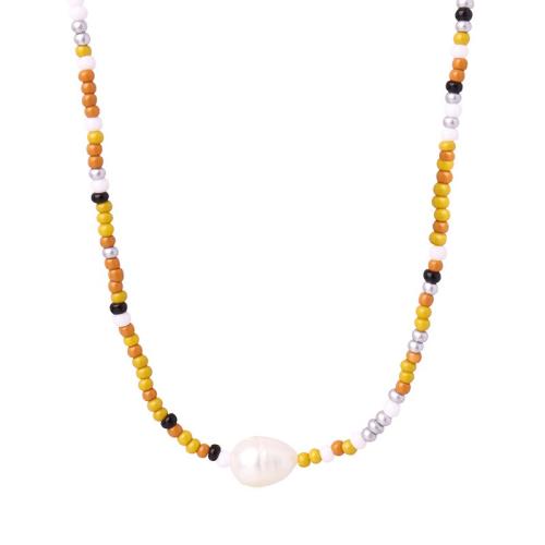 Titanstahl Halskette, mit Seedbead & Natürliche kultivierte Süßwasserperlen, mit Verlängerungskettchen von 5cm, plattiert, Modeschmuck & für Frau, farbenfroh, Länge:ca. 41 cm, verkauft von PC