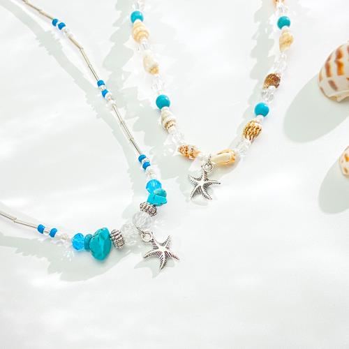 Zinc Alloy smykker halskæde, med Glasperler & Shell, håndlavet, mode smykker & forskellige stilarter for valg & for kvinde, Solgt af PC