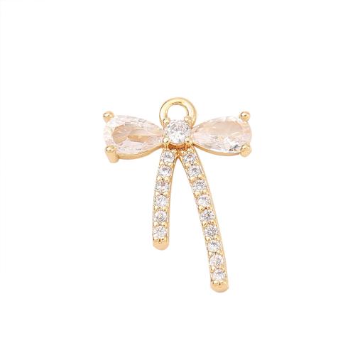 Cubic Zirconia Micro Pave Brass Pendant, Bowknot, real gold plated, DIY & micro pave cubic zirconia, more colors for choice, Sold By PC