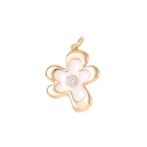 Cubic Zirconia Micro Pave Brass Pendant, petals, real gold plated, DIY & micro pave cubic zirconia & enamel, golden, Sold By PC