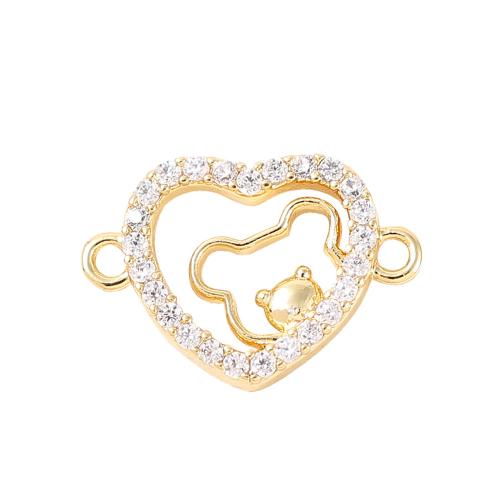 Cubic Zirconia Micro Pave Brass Connector Heart real gold plated DIY & micro pave cubic zirconia Sold By PC