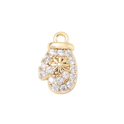 Cubic Zirconia Micro Pave Brass Pendant Christmas Glove real gold plated DIY & micro pave cubic zirconia Sold By PC