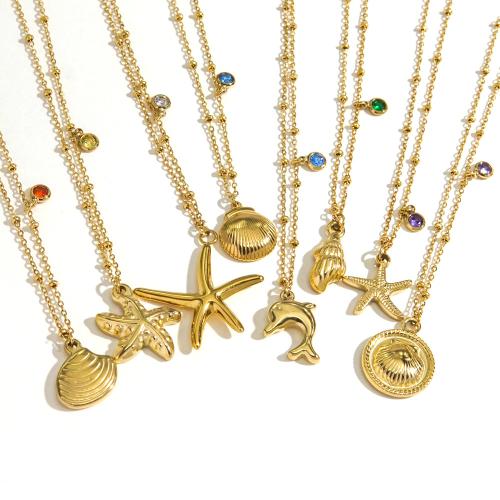 Титановые стали ожерелье, титан, разные стили для выбора & инкрустированное микро кубического циркония & Женский, Золотой, продается PC
