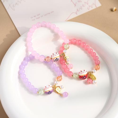 Porcelain Bracelet with Zinc Alloy Fortune Cat handmade vintage & for woman Length Approx 6-8 Inch Sold By PC