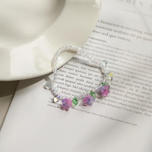 Kristal Narukvica, s Seedbead, Cvijet, ručno izrađen, modni nakit & za žene, više boja za izbor, Dužina Približno 6-8 inčni, Prodano By PC