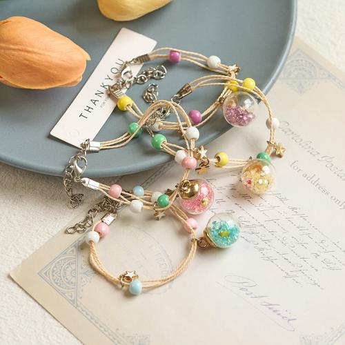 Porcelain Bracelet with Dried Flower & Polyester Cord & Glass & Zinc Alloy Round handmade Korean style & for woman Length Approx 6-8 Inch Sold By PC