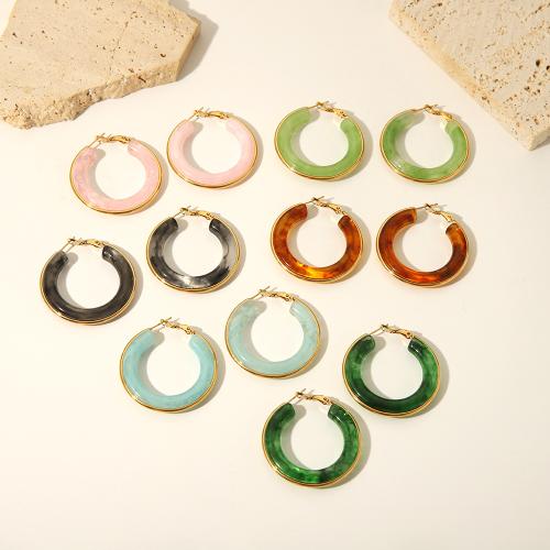 Stainless Steel Hoop Earring, 304 Stainless Steel, with Resin, fashion jewelry & for woman, more colors for choice, 43x41.50mm, Sold By Pair