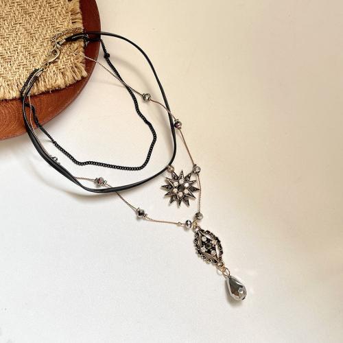 Tibetan Style Jewelry Necklace, with 5cm extender chain, fashion jewelry & multilayer & for woman & with rhinestone, Length:Approx 55 cm, Sold By PC