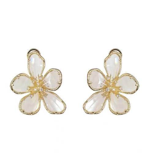 Brass Stud Earring, with Crystal, fashion jewelry & for woman, white, 40mm, Sold By Pair