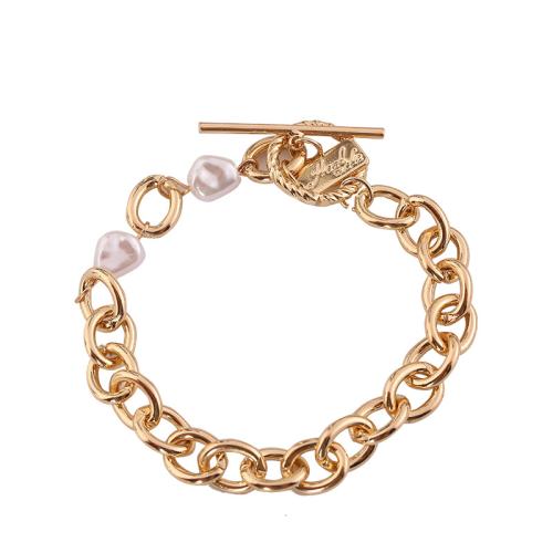 Bracelet en alliage de zinc, avec perle de plastique, bijoux de mode & pour femme, doré, Longueur:Environ 17 cm, Vendu par PC
