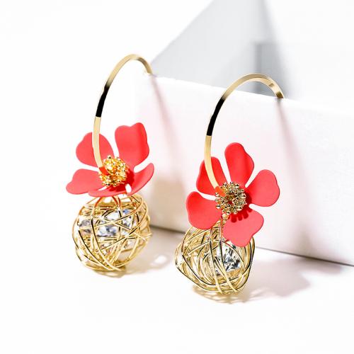 Zinc Alloy Stud Earring gold color plated fashion jewelry & micro pave cubic zirconia & for woman red Sold By Pair