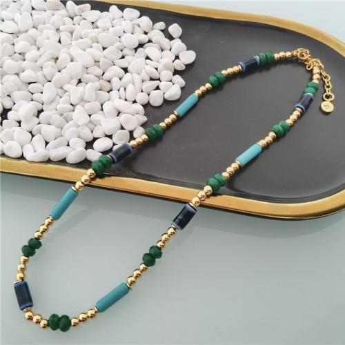 Brass Necklace with Porcelain with 5cm extender chain fashion jewelry & for woman Length Approx 40 cm Sold By PC