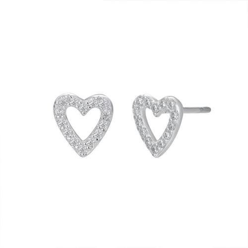 Argent sterling 925 boucle d oreille dormeuse, coeur, bijoux de mode & pavé de micro zircon & pour femme, 7.60x7.10mm, Vendu par paire