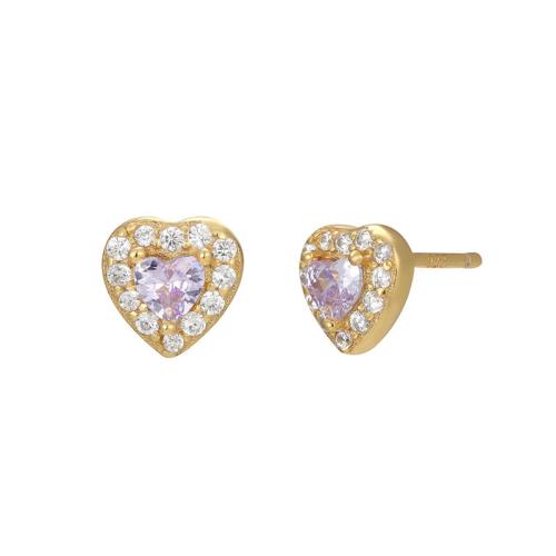 925 Sterling Silver Stud Earring, Heart, fashion jewelry & micro pave cubic zirconia & for woman, 6.10x6.10mm, Sold By Pair