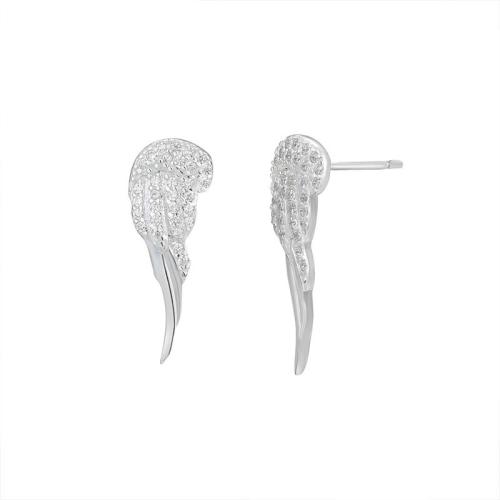 925 Sterling Silver Stud Earring, Angel Wing, fashion jewelry & micro pave cubic zirconia & for woman, 7.20x20.10mm, Sold By Pair