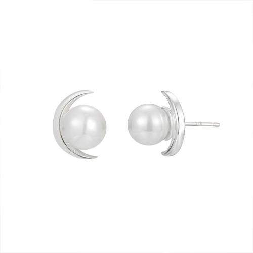 925 Sterling Silver Stud Earring, with Shell Pearl, fashion jewelry & for woman, 8.20x12.90mm, Sold By Pair