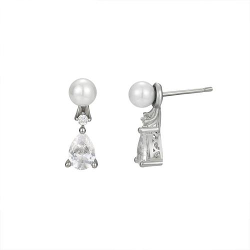 925 Sterling Silver Stud Earring, with Shell Pearl, fashion jewelry & micro pave cubic zirconia & for woman, 5.20x16.70mm, Sold By Pair