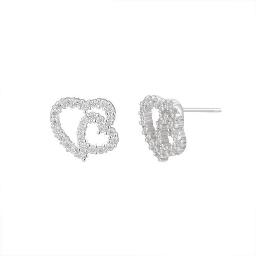 925 Sterling Sølv Stud Earring, Heart, mode smykker & Micro Pave cubic zirconia & for kvinde, 11x10.90mm, Solgt af par