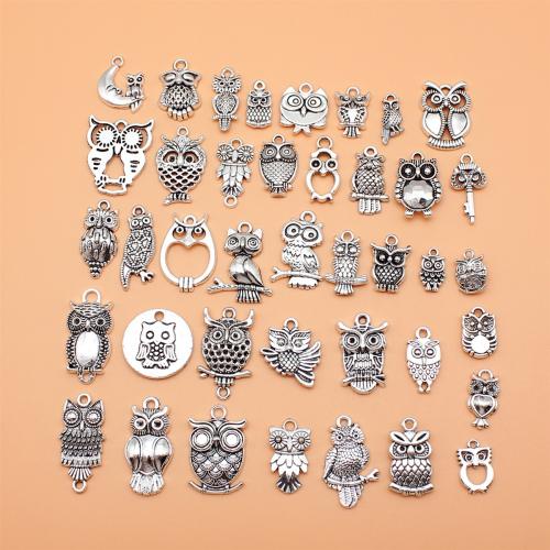 Zinc Alloy Animal Pendants Owl antique silver color plated DIY Sold By Set