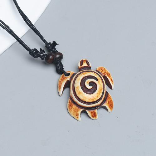 Resin Necklace, Wax Cord, with Resin, Turtle, handmade, Adjustable & fashion jewelry & for man, more colors for choice, 37x43mm, Length:Approx 40-80 cm, Sold By PC