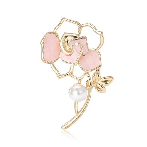 Zinc Alloy Brooches with Plastic Pearl Flower plated for woman & enamel nickel lead & cadmium free Sold By PC
