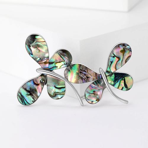 Zinc Alloy Brooches with Abalone Shell Butterfly silver color plated for woman nickel lead & cadmium free Sold By PC