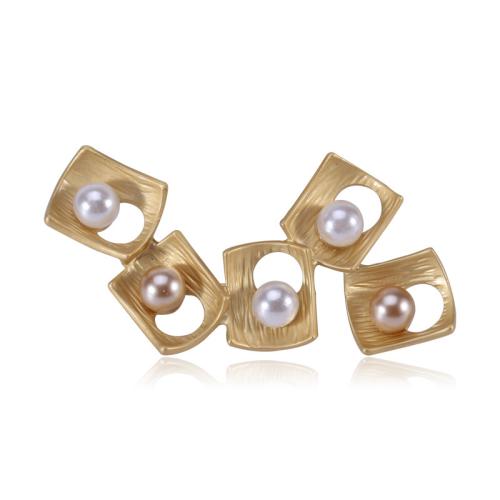 Tibetan Style Brooches, with Plastic Pearl, gold color plated, for woman, nickel, lead & cadmium free, 59x39mm, Sold By PC