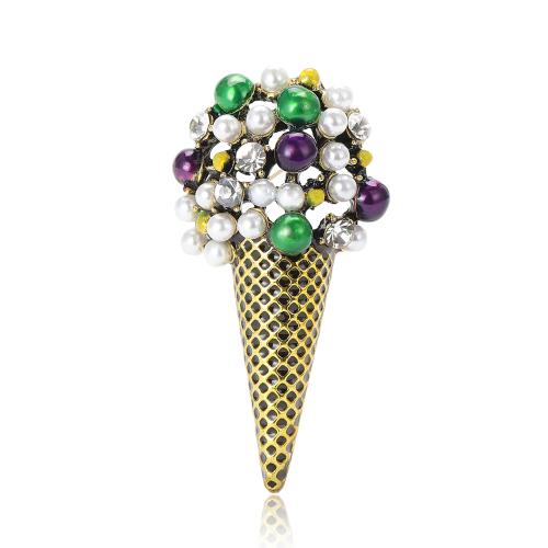 Tibetan Style Brooches, with Plastic Pearl, Ice Cream, plated, for woman & with rhinestone, more colors for choice, nickel, lead & cadmium free, 26x51mm, Sold By PC