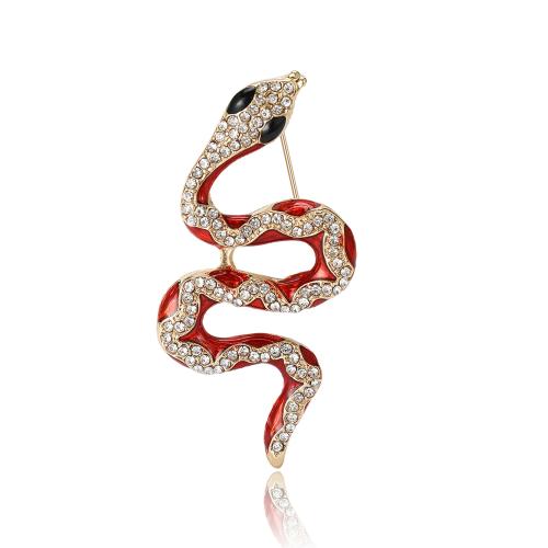 Tibetan Style Brooches, Snake, gold color plated, for woman & enamel & with rhinestone, more colors for choice, nickel, lead & cadmium free, 27x50mm, Sold By PC