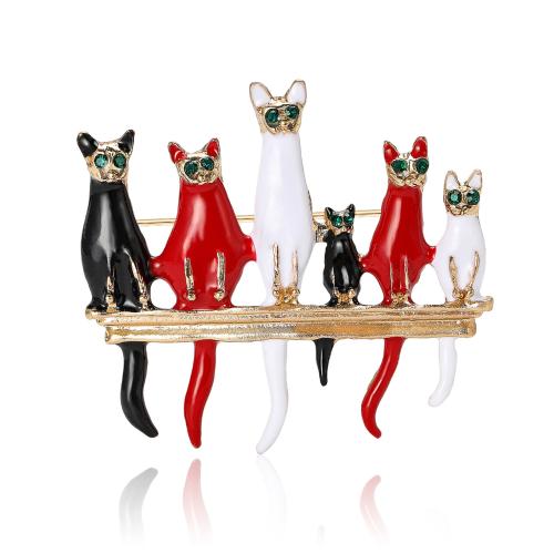 Zinc Alloy Brooches Cat gold color plated for woman & enamel & with rhinestone nickel lead & cadmium free Sold By PC