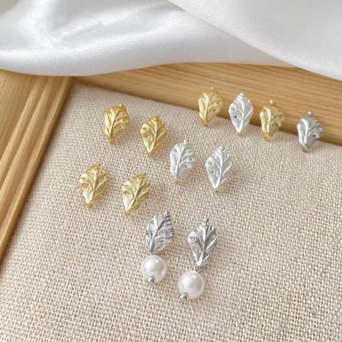 Brass Earring Stud Component Leaf plated DIY nickel lead & cadmium free Sold By PC