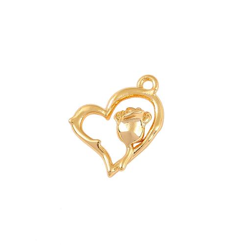 Mosiężne wisiorki w kształcie serca, Mosiądz, Platerowane prawdziwym złotem, DIY, dostępnych więcej kolorów, sprzedane przez PC