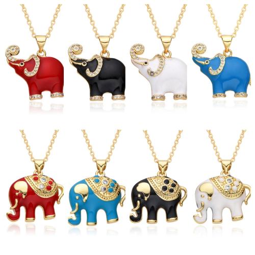 Cubic Zircon Micro Pave Brass Necklace, Elephant, plated, different styles for choice & micro pave cubic zirconia & for woman & enamel, more colors for choice, Length:Approx 41-50 cm, Sold By PC