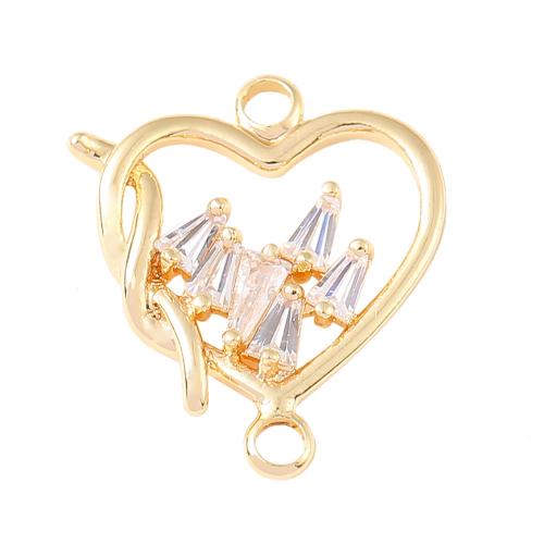 Cubic Zirconia Micro Pave Brass Connector, Heart, real gold plated, DIY & micro pave cubic zirconia, more colors for choice, Sold By PC