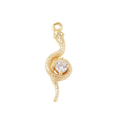 Cubic Zirconia Micro Pave Brass Pendant, Snake, real gold plated, DIY & micro pave cubic zirconia, more colors for choice, Sold By PC