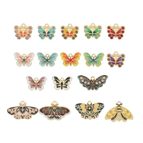 Zink legering emalje vedhæng, Zinc Alloy, Butterfly, forgyldt, du kan DIY & forskellige stilarter for valg & Micro Pave cubic zirconia, flere farver til valg, 10pc'er/Lot, Solgt af Lot