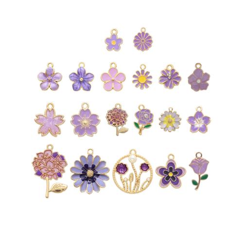 Tibetan Style Enamel Pendants, with Plastic Pearl, plated, DIY & different styles for choice & micro pave cubic zirconia, purple, 10PCs/Lot, Sold By Lot