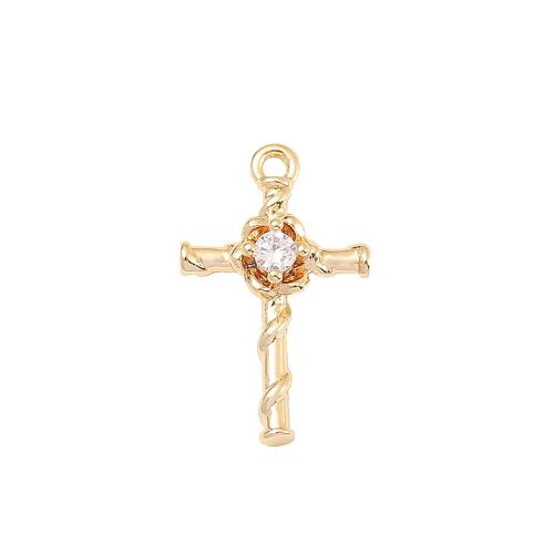 Cubic Zirconia Micro Pave Brass Pendant, Cross, real gold plated, DIY & micro pave cubic zirconia, more colors for choice, Sold By PC