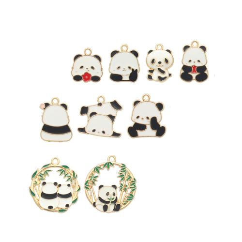 Zinc Alloy Enamel Pendants Panda plated DIY golden Sold By Lot